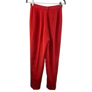 Due Per Due Red Pleated Front High Waisted 100% Silk Tapered Leg Dress Trousers